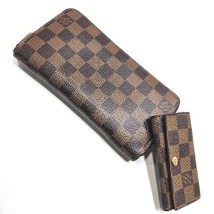 LOUIS VUITTON ルイヴィトン【２点まとめ】ダミエ ジッピーウォレット ラウンドファスナー N60015 長財布/ダミエ４連キーケース【ｙ451】