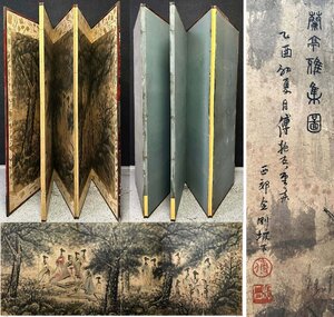 ■大成美術■【傅抱石書 紙本 蘭亭雅集図六扇老屏風】 （検） 近代書画家 巻き物 中国画 墨寶妙品 中国書道 古美術 骨董 343