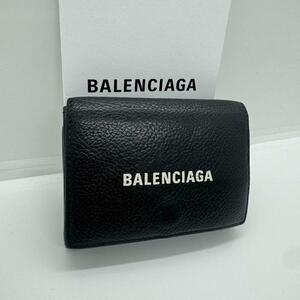 極美品 BALENCIAGA バレンシアガ キャッシュ CASH 三つ折り 財布 レザー ロゴ 黒 ペーパー エブリディミニウォレット wallet コンパクト