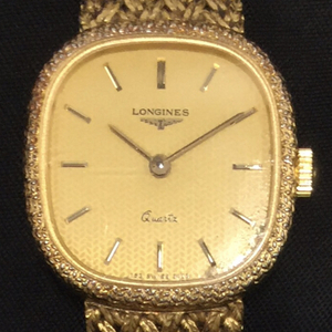 ロンジン クォーツ 腕時計 2針 ゴールドカラー文字盤 純正ブレス ファッション小物 未稼働 LONGINES QR012-10