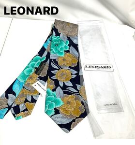 未使用 LEONARD レオナール ネクタイ ネイビー系　花柄　ブランドネクタイ　送料185円〜（追跡付）　