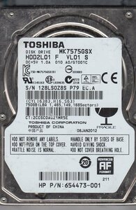 【中古】Toshiba MK7575GSX 750GB 2.5インチ9.5mm