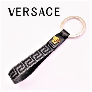 VERSACE ヴェルサーチェ ベルサーチ ブランド キーホルダー グレカ キー チェーン ブラック×グレー DPM8442-DNAS3V-1B00L