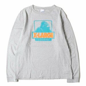 美品 X-LARGE エクストララージ Tシャツ サイズ:M ゴリラロゴ クルーネック ロングスリーブTシャツ グレー トップス カットソー 長袖