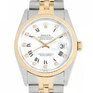 ロレックス デイトジャスト 10Pダイヤ 16233G ホワイト センターローマ X番 中古 メンズ 腕時計