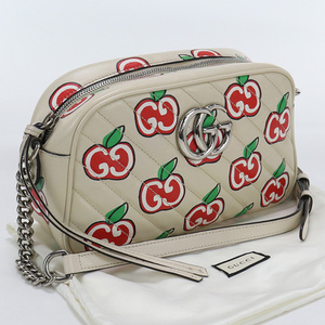 中古良品グッチGUCCI GGマーモント スモール ショルダーバッグ レザー 447632 アイボリー ランク：A us-2 レディース