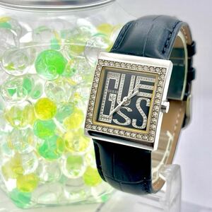 【美品/新品電池】GUESS ゲス ダイヤベゼル スクエア ボーイズ 腕時計 新品ベルト