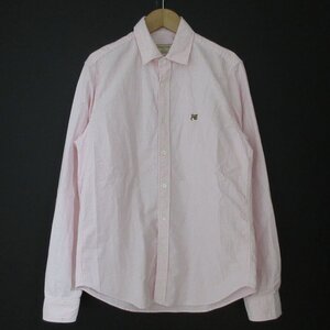 美品 23SS MAISON KITSUNE メゾンキツネ JP EXCLUSIVE FOX HEAD EMBROIDERY STRIPE SHIRT 長袖 オックスフォードシャツ XXS ピンク ◆