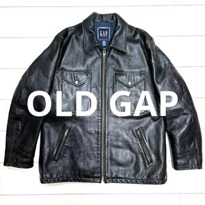 M 廃盤 希少 00s 黒 OLD GAP オールドギャップ レザージャケット ポリスマン ハーフコート 革ジャン 古着 ライダース バイカー バイク