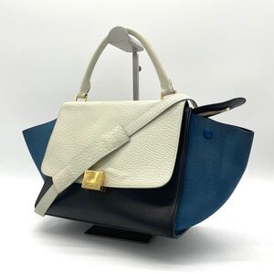 1円 セリーヌ CELINE ショルダーバッグ 2WAY ハンドバッグ トートバッグ レザー トラペーズ ターンロック ゴールド金具