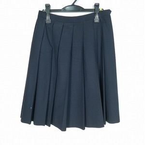 1円 スクールスカート 夏物 w69-丈60 紺 中学 高校 プリーツ 学生服 制服 女子 中古 HK7959