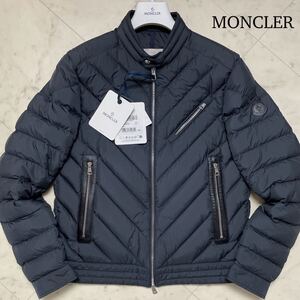 未使用級/L相当★MONCLER モンクレール TAJUNA 2023AW キルティング ダウンジャケット ライダース ブルゾン レザータグ ブラック 黒 メンズ