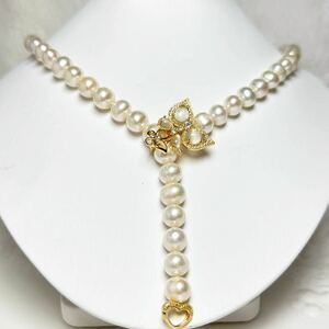 高品質！蝶々デザイン！本真珠9mm 55cm Pearl jewelry 天然パールネックレス 