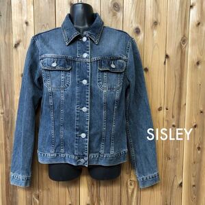 SISLEY＊シスレー / レディース XS イタリー製 長袖 デニムジャケット Gジャン アウター 綿100% ウォッシュ加工 美シルエット