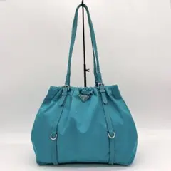 【PRADA】ショルダーバッグ　三角ロゴプレート　ナイロン　ターコイズブルー