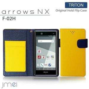 arrows NX F-02Hケース マグネットバンド カード収納付 手帳型カバー 閉じたまま通話可 スマホケース 折りたたみ イエロー 53　