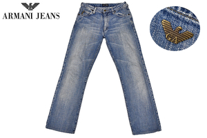 K-2243★ARMANI JEANS アルマーニジーンズ INDIGO 003★正規品 イタリア製 ヴィンテージ&クラッシュ加工 デニム ストレートジーンズ W26