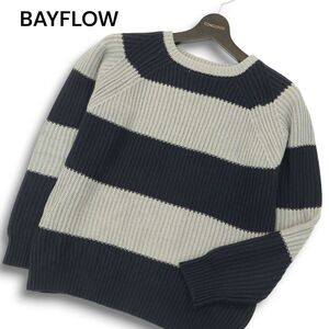 BAYFLOW ベイフロー 秋冬★ ボーダー クルーネック ラグラン ニット セーター Sz.2 メンズ　A4T11788_B#K