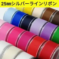 25㎜シルバーライングログランリボン　　　　　　　 全21色【1m80円リボン】