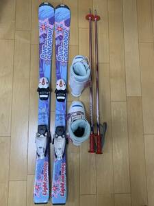 スキー 3点セット スキー板 120cm ストック 90cm ブーツ 22.0cm キッズ 女児 水色