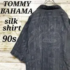 【w502】一点物USA古着トミーバハマ90s半袖シルクシャツバック刺繍デザイン
