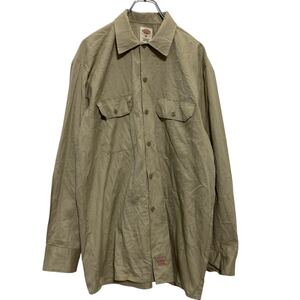 Dickies 長袖 ワークシャツ M カーキ ディッキーズ ダブルポケット 古着卸 アメリカ仕入 a611-6643