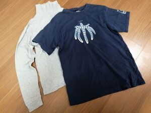 jjyk3-1487 ■ NIKE GAP ■ ナイキ Tシャツ カットソー トップス 男の子 キッズ ジュニア 2点セット 半袖 長袖 紺 ネイビー グレー 150