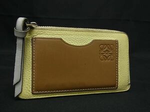 1円 LOEWE ロエベ アナグラム レザー フラグメントケース 小銭入れ コインケース コインパース カード入れ イエロー系×ブラウン系 BM2174