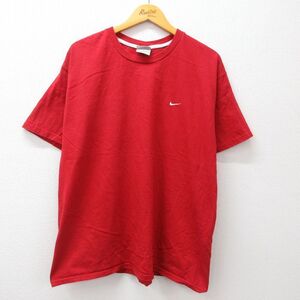 XL/古着 ナイキ NIKE 半袖 ビンテージ Tシャツ メンズ 00s ワンポイントロゴ 大きいサイズ コットン クルーネック 赤 レッド