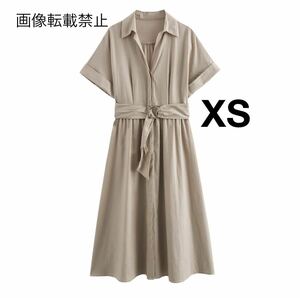 vintage ヴィンテージ レトロ ロング シャツワンピース ドレス XSサイズ レディース★ZARA 好きな方に★2024 S/S 春新作 新品未使用★