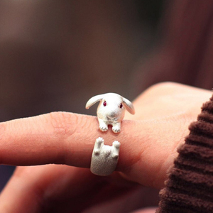 オープンリング 指輪 ウサギ ラビット 白 ホワイト レディース 韓国 可愛い 動物 アニマル 干支 十二支 調整可能 フリーサイズ #C1630-7