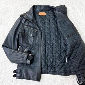 【美品/L相当】JACK ROSE ジャックローズ レザージャケット シングルライダース キルティング リブ 羊革 ラムレザー ブラック 黒 メンズ