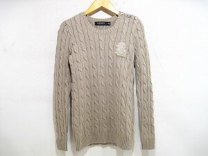 RALPH LAUREN / ラルフ・ローレン ケーブルニット セーター ボタントリム ワッペンロゴ レディース サイズ : XXS グレージュ