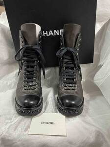 イ7 CHANEL シャネル レディス レースアップ ブーツ サイズ36.5 箱付き