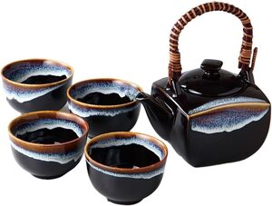 美濃焼　☆均窯角土瓶茶器セット☆ V4065-1 　新品 湯飲 湯呑 汲出 急須 やかん 鉄瓶 ギフト