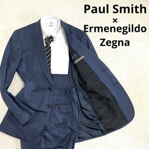 【最高峰の逸品】550 Paul Smith ポールスミス × Ermenegildo Zegna エルメネジルド ゼニア セットアップスーツ ブルー L 黒タグ 現行