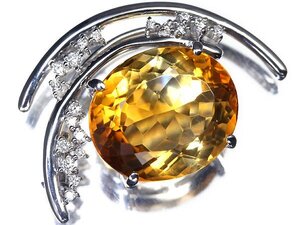 UR13655T【1円～】新品【RK宝石】《Citrine》極上シトリン 特大13.6ct!! 極上ダイヤモンド K18WG 高級ペンダントヘッド ブローチ 2way