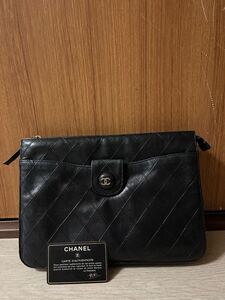 1000円~正規品 美品 CHANEL シャネル ココマーク クラッチバッグ セカンドバック ラムスキン 黒色 シリアルシール カードあり ヴィンテージ