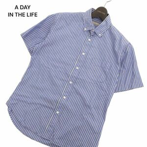 A DAY IN THE LIFE ユナイテッドアローズ 春夏 半袖 ボタンダウン ストライプ★ シャツ Sz.M　メンズ 青×黄　C4T03656_4#A