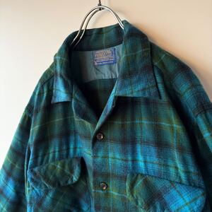 【1円スタート】PENDLETON ペンドルトン ボードシャツ ウール 長袖 オープンカラー チェック ビンテージ 50s 60s 70s L USA製 オンブレ