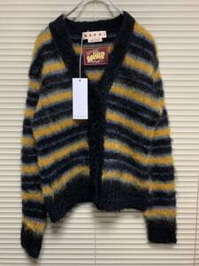 新品《 MARNI マルニ 》ブラッシュドモヘア ニット ストライプ 38 モヘア カーディガン ボーダー モヘヤ knit ブラック