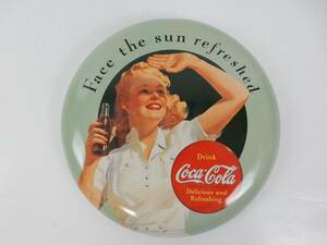 【昭和レトロ】Coca-Cola コカ・コーラ スチール丸看板 Face the sun refreshed 直径 約22.2cm程 中古品 JUNK 現状渡し 一切返品不可で ⑤