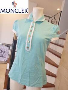 美品 MONCLER モンクレール★ミントグリーン×白×ゴールドボタン　半袖ポロシャツ　S