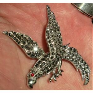 超希少!VTG 1960’s EAGLE GARNET EYE MARCASITE STONES INLAID SILVER PINビンテージイーグルガーネットアイマーカサイトシルバーピン