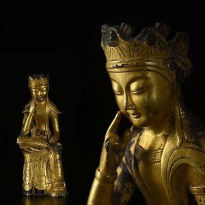 【加】348e 仏教美術 鍍金仏 高さ約17cm / 金銅仏