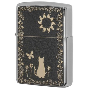 Zippo ジッポライター ネコ 猫 Cat グレー ＃200 ゴールドプレート 両面加工 ニッケルメッキ 2MPP-Cat GY GP メール便可