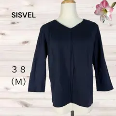 『SISVEL』シスベル（３８）Ｖネックトップス 後ろワンボタン 上品 ネイビー