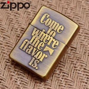 新品 Marlboro Zippoライター マールボロ ジッポー オイルライター AntiqueBrass 真鍮 ゴールド 未使用0032