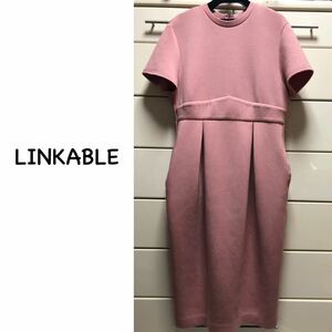 【送料込み】　LINKABLE リンカブル　ボンディング　半袖　ワンピース　ピンク　M