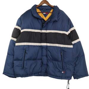 90年代 TOMMY HILFIGER トミーヒルフィガー ダウンジャケット ネイビー (メンズ XL) 中古 古着 A2715